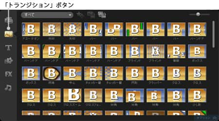 VideoStudio Pro X3:「ライブラリ」ウィンドウ－［トランジション］