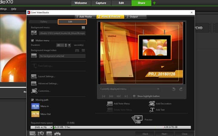 Customize menu